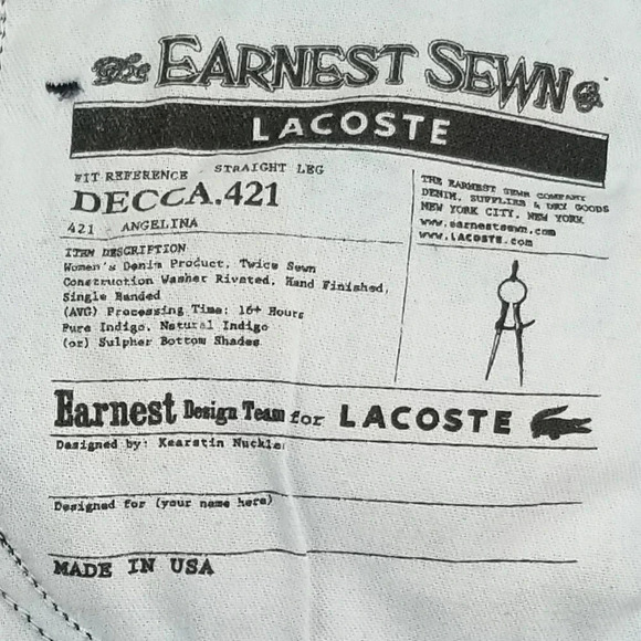 Earnest Sewn Lacoste Decca.421 Blue Denim Jeans 27 - Picture 6 of 13
